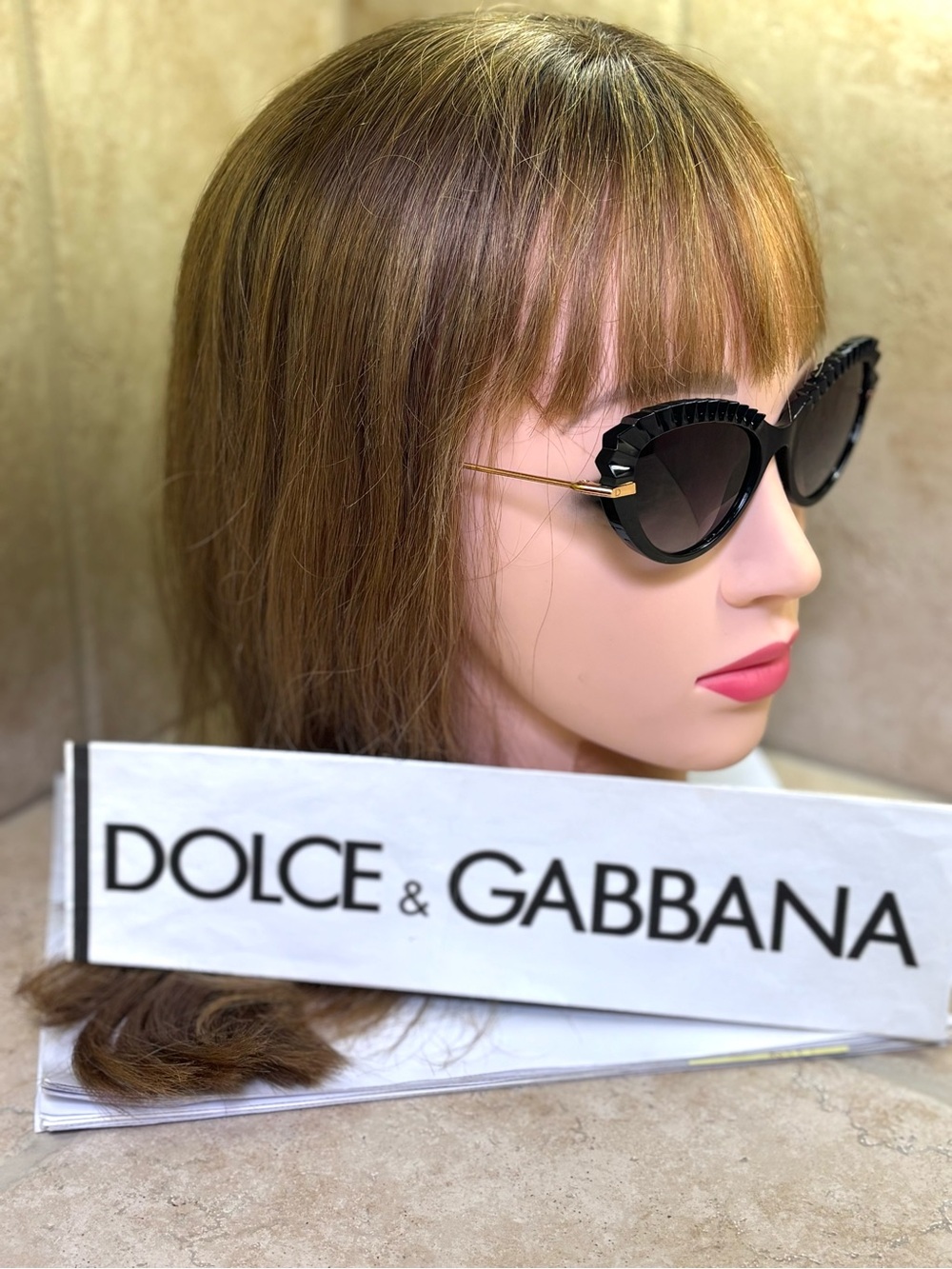New Dolce & Gabbana DG6136 501/8G Black Cat-Eye Sunglasses with Gold Temples - Picture 7 of 13